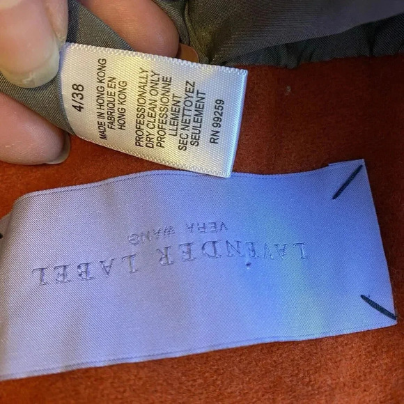 Luxury Silk Wool PeaCoat Jacket Career Business Lady 4/S Orange 3/4 Slv VeraWang - Picture 4 of 9